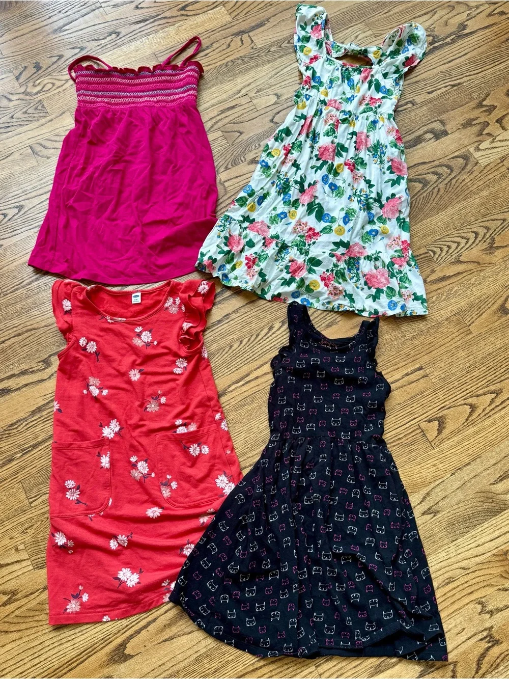 OLD NAVY & JUMPING BEANS Lot 4 Girls Sun Dresses Flowers Cats Pink Smocked M 8